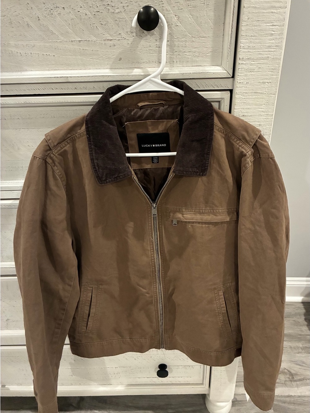 Lucky Brand Brown Canvas Zip Jacket with Dark Brown Corduroy Collar
